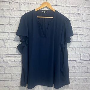 Maurices 4x Deep Blue Flutter Sleeve Blouse